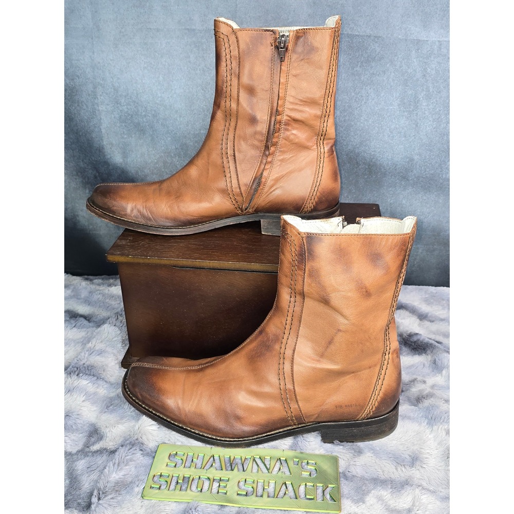EUC Ted Baker London Side Zip Boot Tan Brown Leather Portugal Mens Size 9